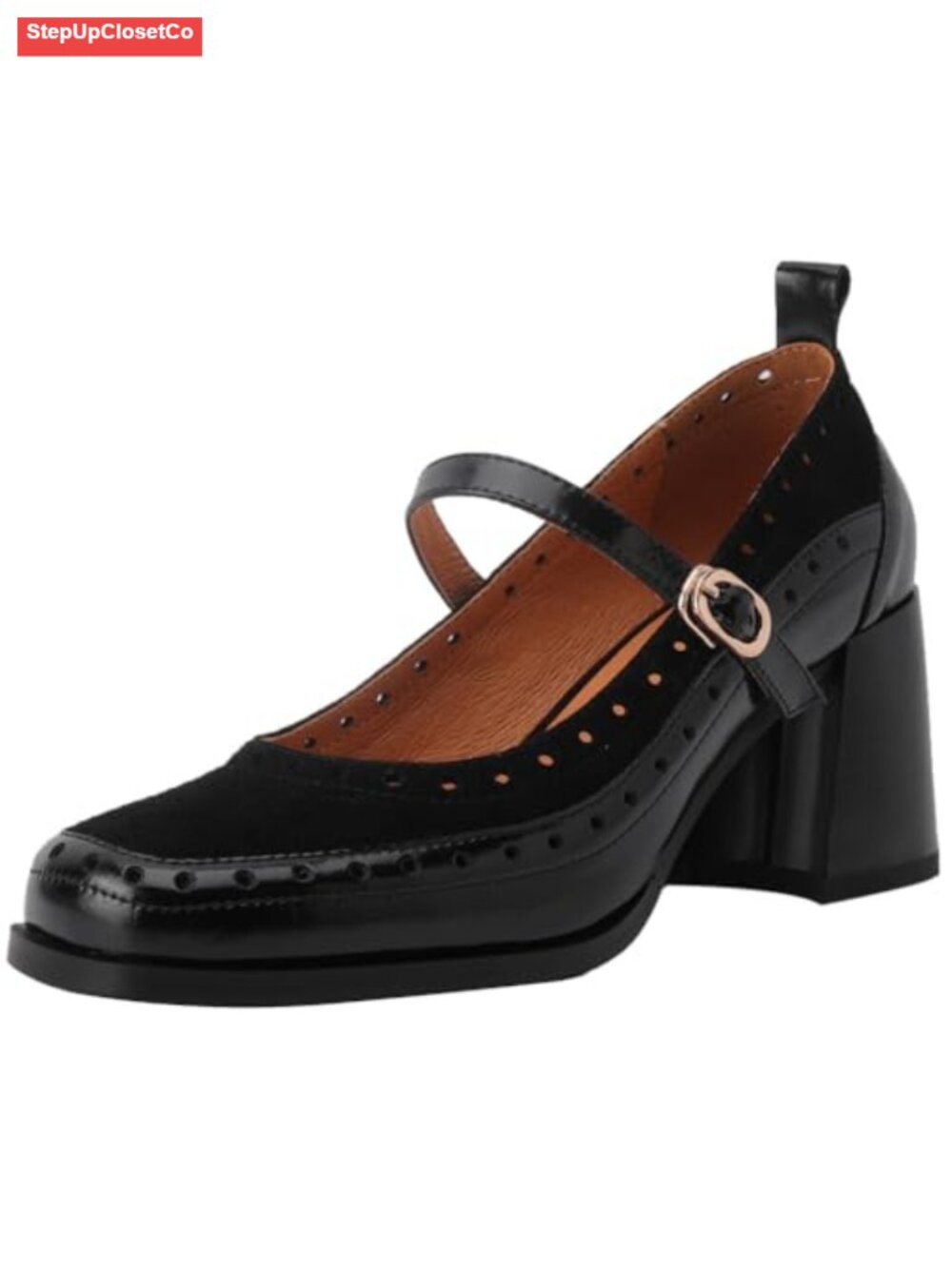 Women's Leather Square Toe Mary Jane High Heel Oxfords